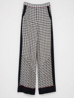 Talitha 100% Silk Pants Wide Leg Trousers High Waist Size Large Black White Red